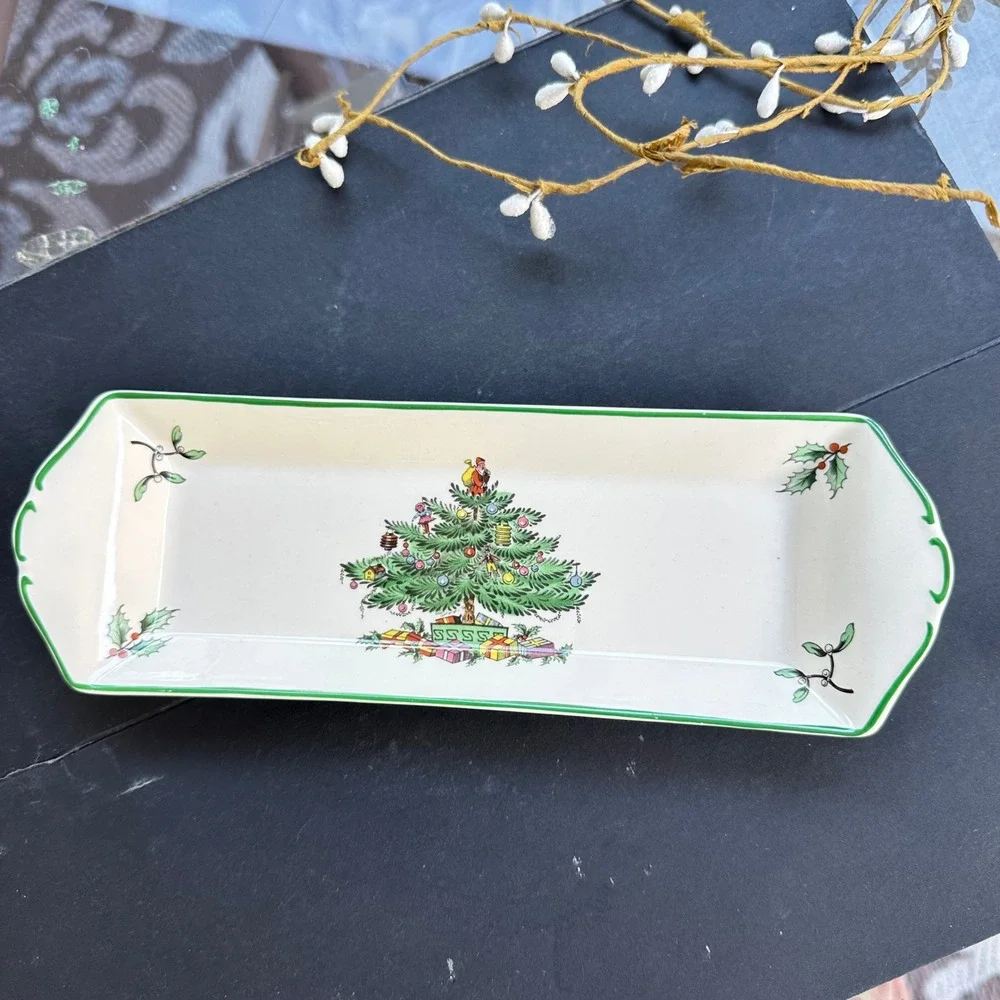 Vintage Spode England Christmas Tree Mint Candy Cracker Serving  Tray 9